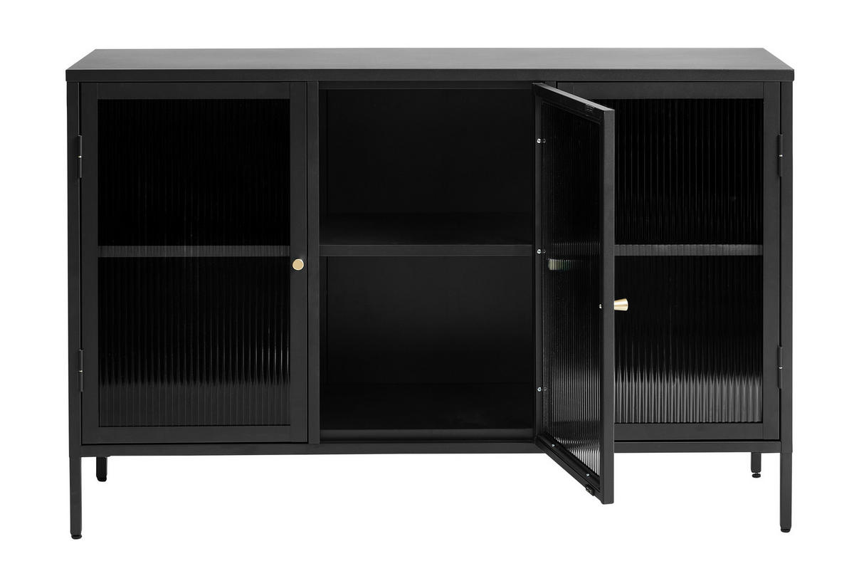 SIDEBOARD BRONCO GLASS SIDEBOARD 3 SECTION BRONCO GLASS SIDEBOARD 3 SECTION Schwarz, Goldfarben  132/85/40 cm  - Goldfarben/Schwarz, MODERN, Glas/Metall (132/85/40cm) - Lomoco