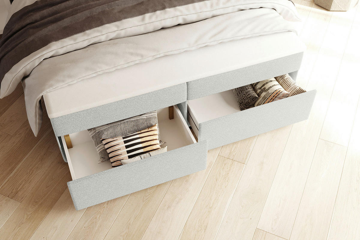 BOXBETT 140/200 cm,  in Hellgrau, Topper, Matratzen, Bettschubladen, H3 = fest  - Hellgrau/Schwarz, KONVENTIONELL, Kunststoff/Textil (140/200cm) - Boxxx