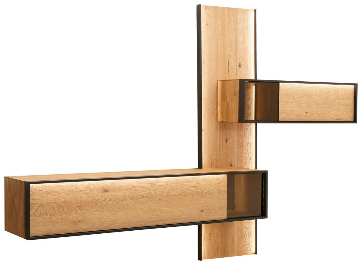 WOHNWAND  in Eichefarben  307/213/42 cm  - Eichefarben, Design, Glas/Holz (307/213/42cm) - Schöner Wohnen