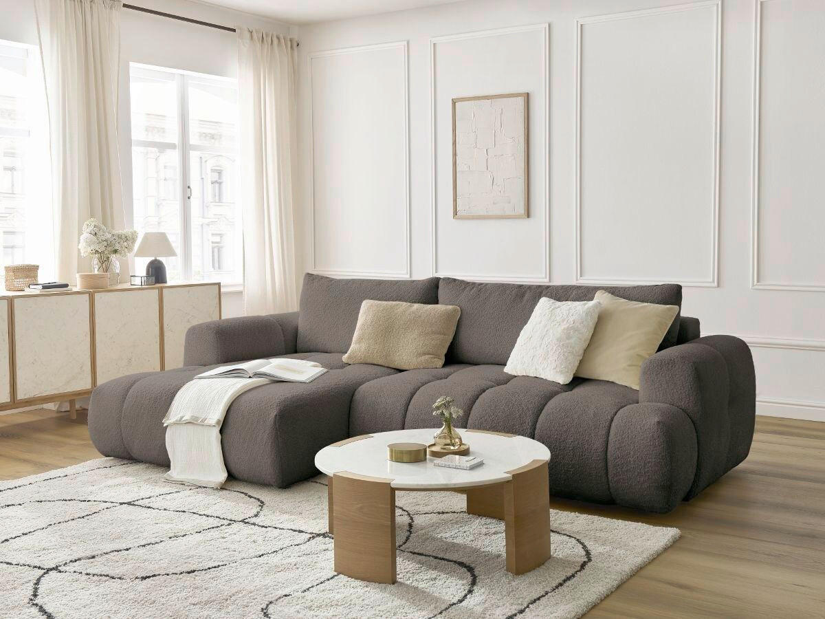 ECKSCHLAFSOFA FUJI Bouclé Taupe  inkl.  - Taupe/Schwarz, MODERN, Kunststoff/Textil (160/292cm)