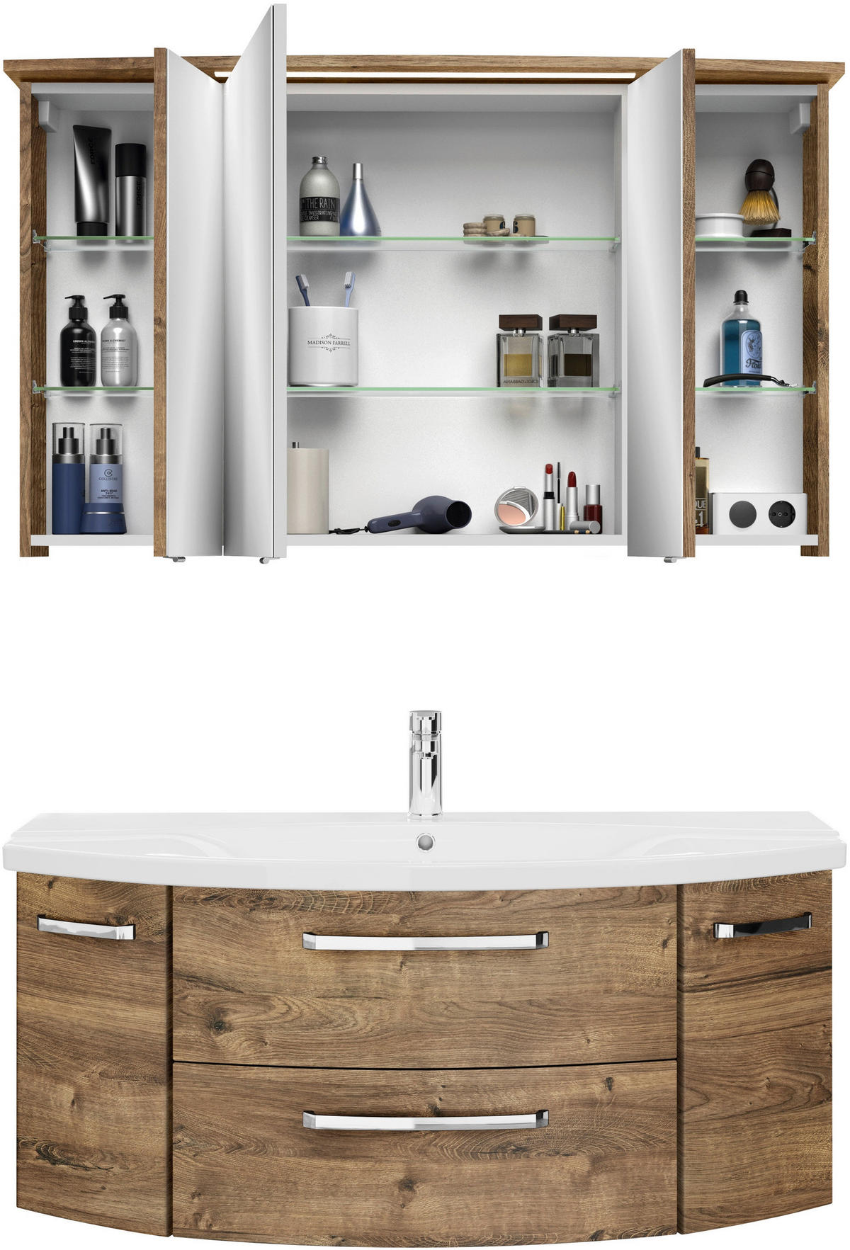 BADEZIMMER 3-teilig  in 120,5 cm  - Eiche dunkel/Chromfarben, MODERN, Glas/Keramik (120,5cm) - Sadena
