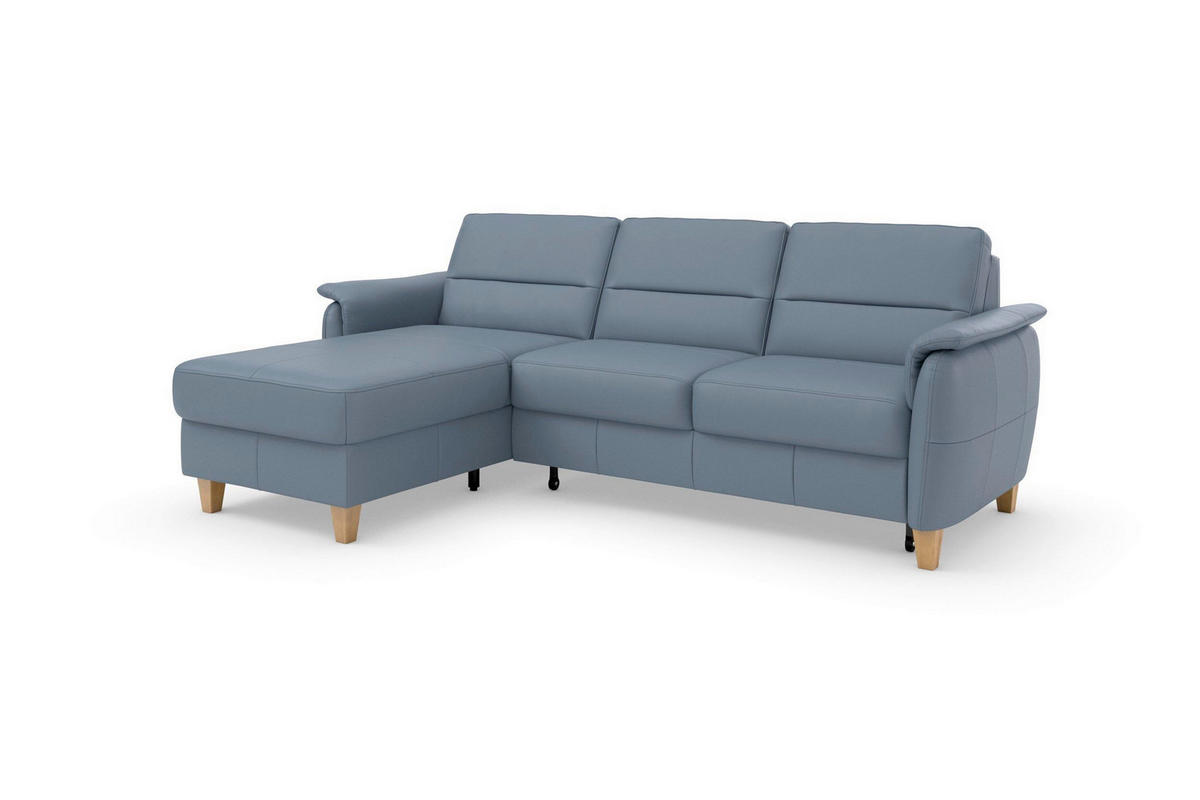 ECKSOFA PALMERA E Graublau Kombination Echtleder/Stoff Mikrofaser Bettkasten  - Graublau/Eichefarben, Basics, Leder/Holz (163/244cm) - Sit & More
