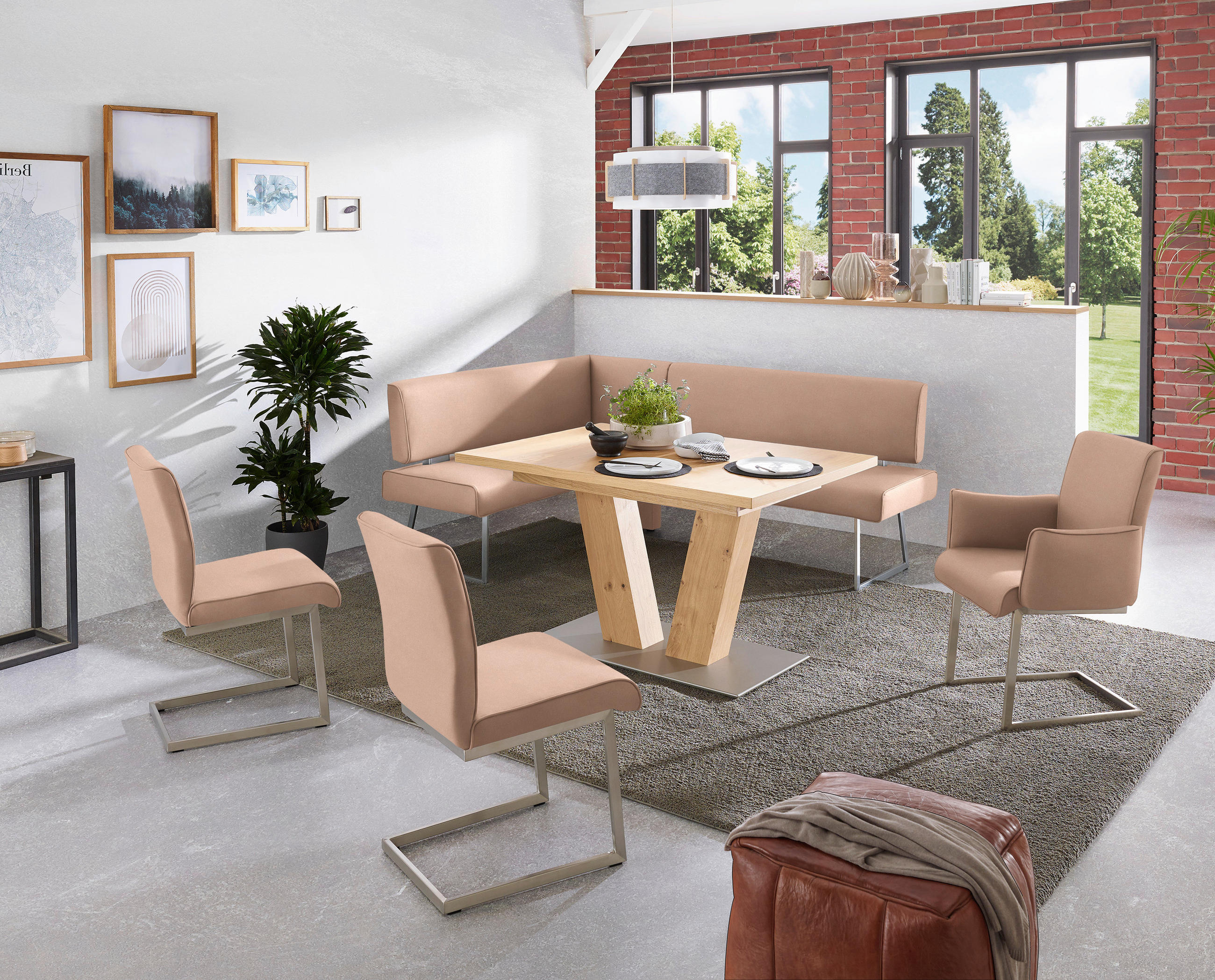 ECKBANK 160/219 cm  in Edelstahlfarben, Sandfarben  - Sandfarben/Edelstahlfarben, Design, Textil/Metall (160/219cm) - Dieter Knoll