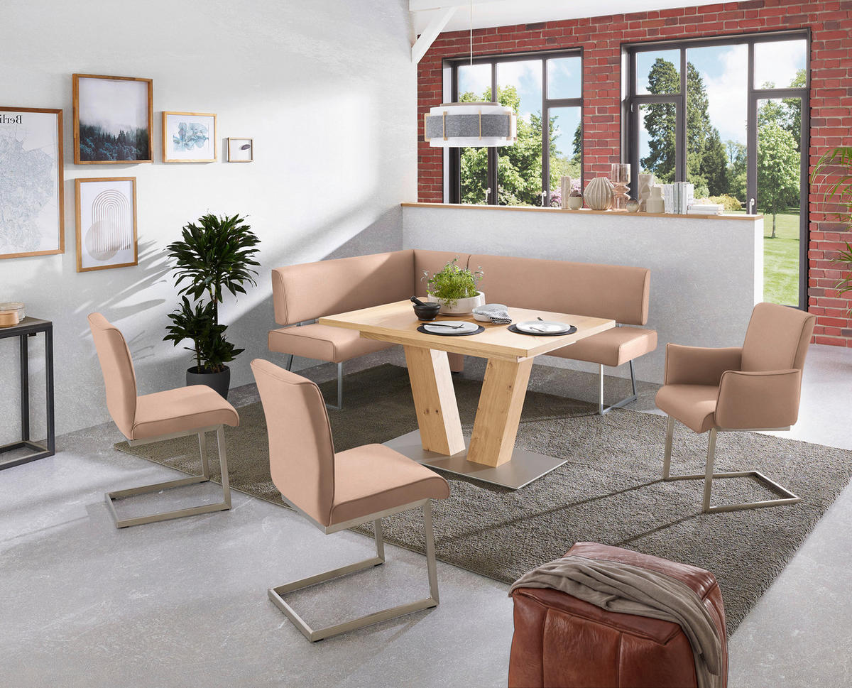 ECKBANK 137/231 cm  in Edelstahlfarben, Sandfarben  - Sandfarben/Edelstahlfarben, Design, Textil/Metall (137/231cm) - Dieter Knoll