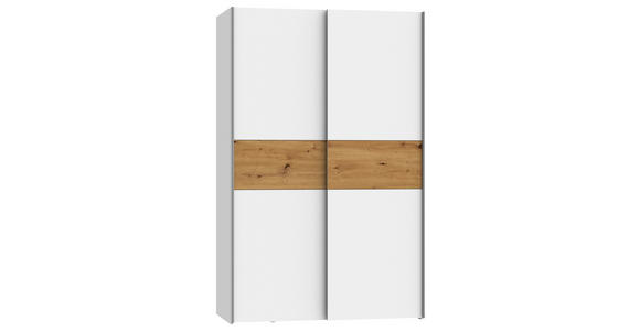 SCHWEBETÜRENSCHRANK  in Weiß, Eichefarben  - Eichefarben/Alufarben, Design, Holzwerkstoff/Metall (120/190,5/61,2cm) - Carryhome