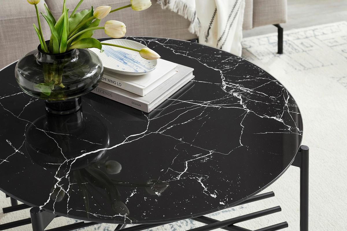 COUCHTISCH in Metall, Glas 84/84/43 cm  - Schwarz, Design, Glas/Metall (84/84/43cm) - Livetastic