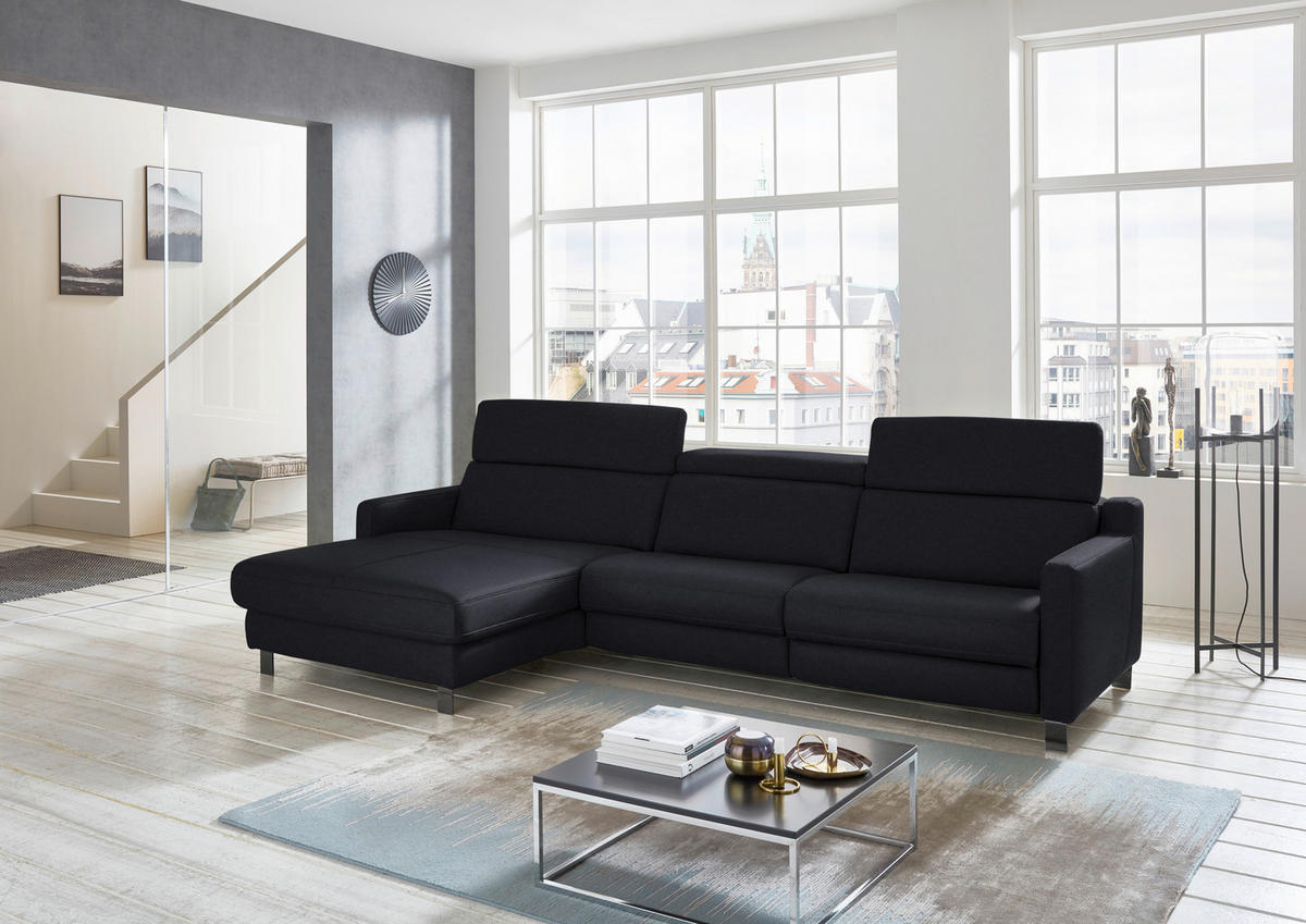 ECKSOFA in Echtleder Schwarz  - Schwarz, Design, Leder/Metall (176/291cm) - Valdera