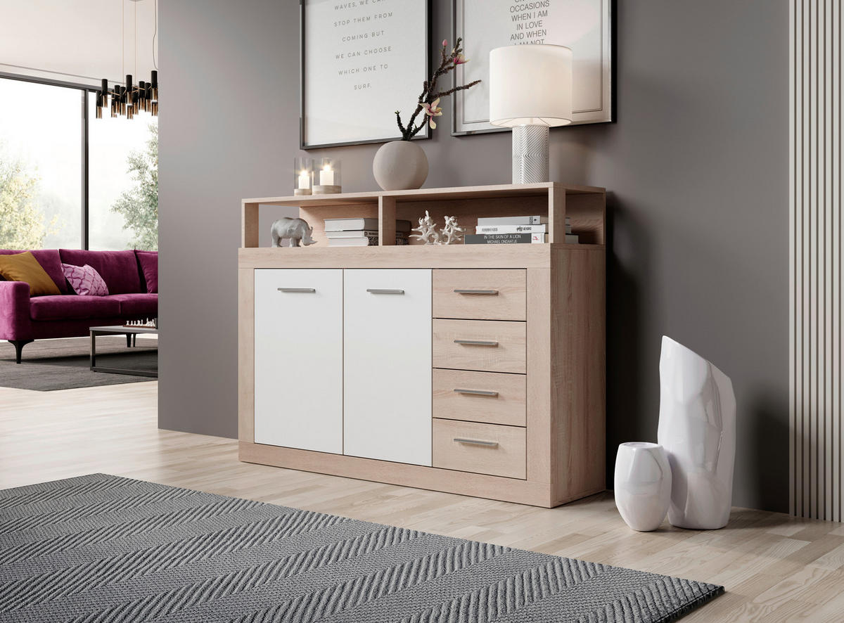 KOMMODE  in 119,5/96,8/32 cm  - Silberfarben/Schwarz, Design, Holzwerkstoff/Kunststoff (119,5/96,8/32cm) - MID.YOU
