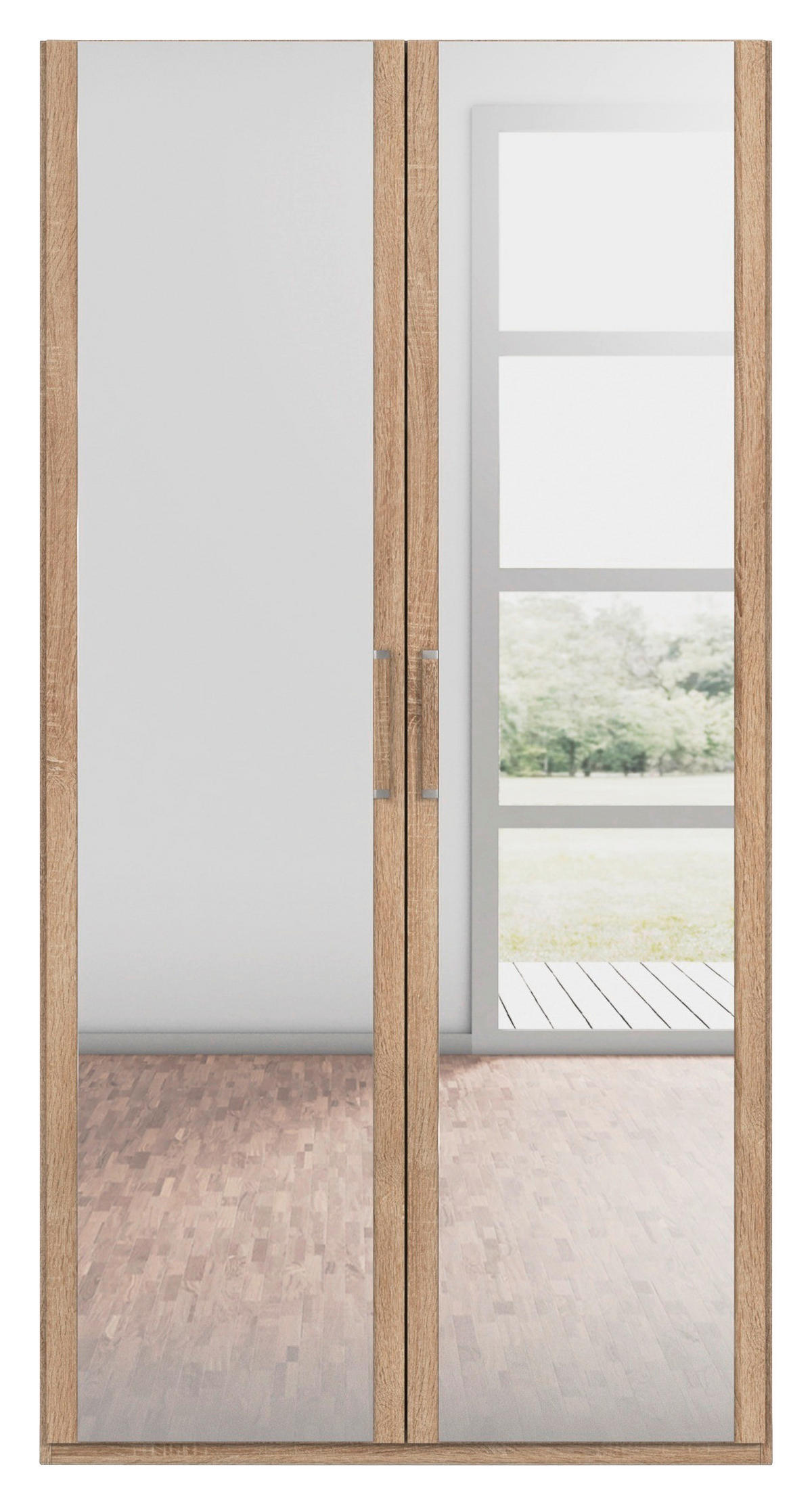 DREHTÜRENSCHRANK 101/197/60 cm 2-türig Sonoma Eiche  - Silberfarben/Sonoma Eiche, Design, Glas/Holzwerkstoff (101/197/60cm) - Novel