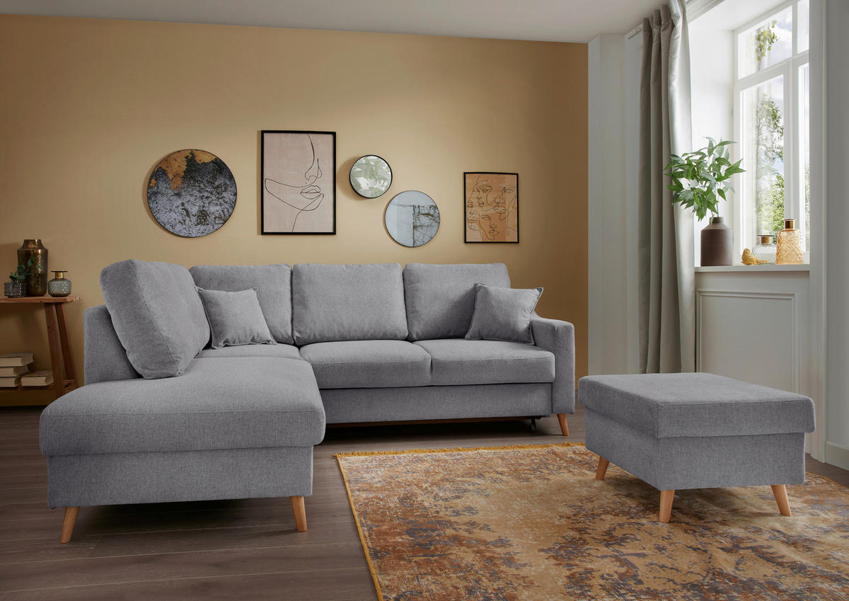 ECKSOFA in Chenille Dunkelgrau  - Dunkelgrau/Naturfarben, Konventionell, Holz/Textil (200/230cm) - Livetastic