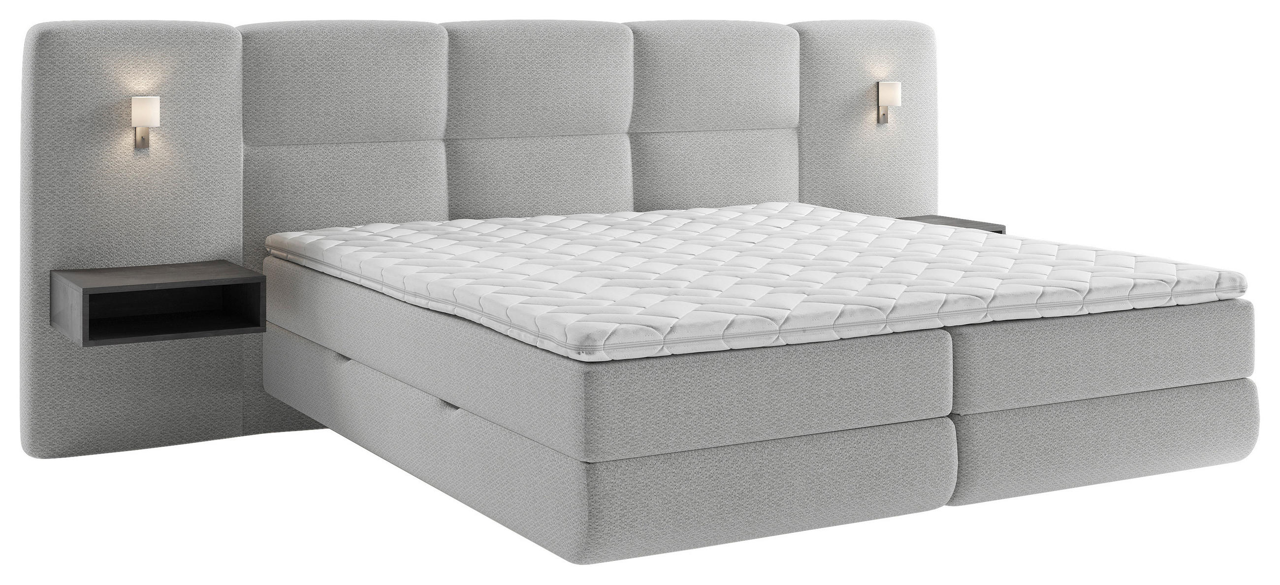 BOXSPRINGBETT 180/200 cm,  in Greige, Beleuchtung, Bettkasten, Topper, Matratzen, H3 = fest  - Greige/Schwarz, Basics, Holz/Holzwerkstoff (180/200cm) - Esposa