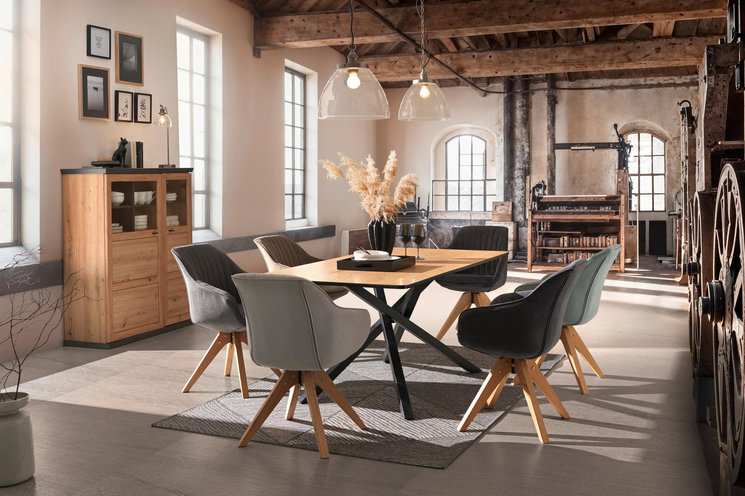 ESSTISCH in Metall, Holzwerkstoff 180/90/75 cm   - Eichefarben/Schwarz, Design, Holzwerkstoff/Metall (180/90/75cm) - Carryhome