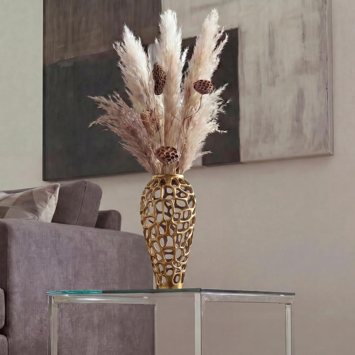 VASE 45 cm  - Goldfarben, Design, Metall (19/45cm) - Livetastic