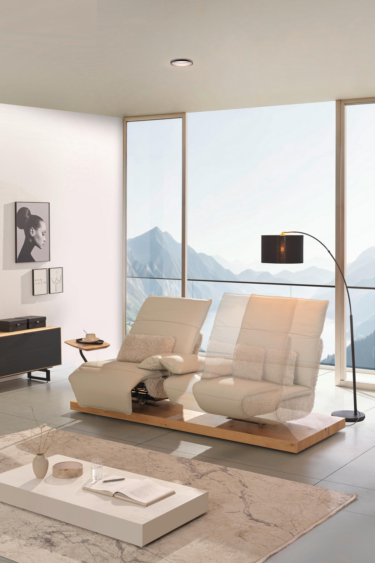 2-SITZER-SOFA in Hochflor Echtleder Creme  - Beige/Creme, Design, Leder/Holz (240/65/104cm) - Koinor
