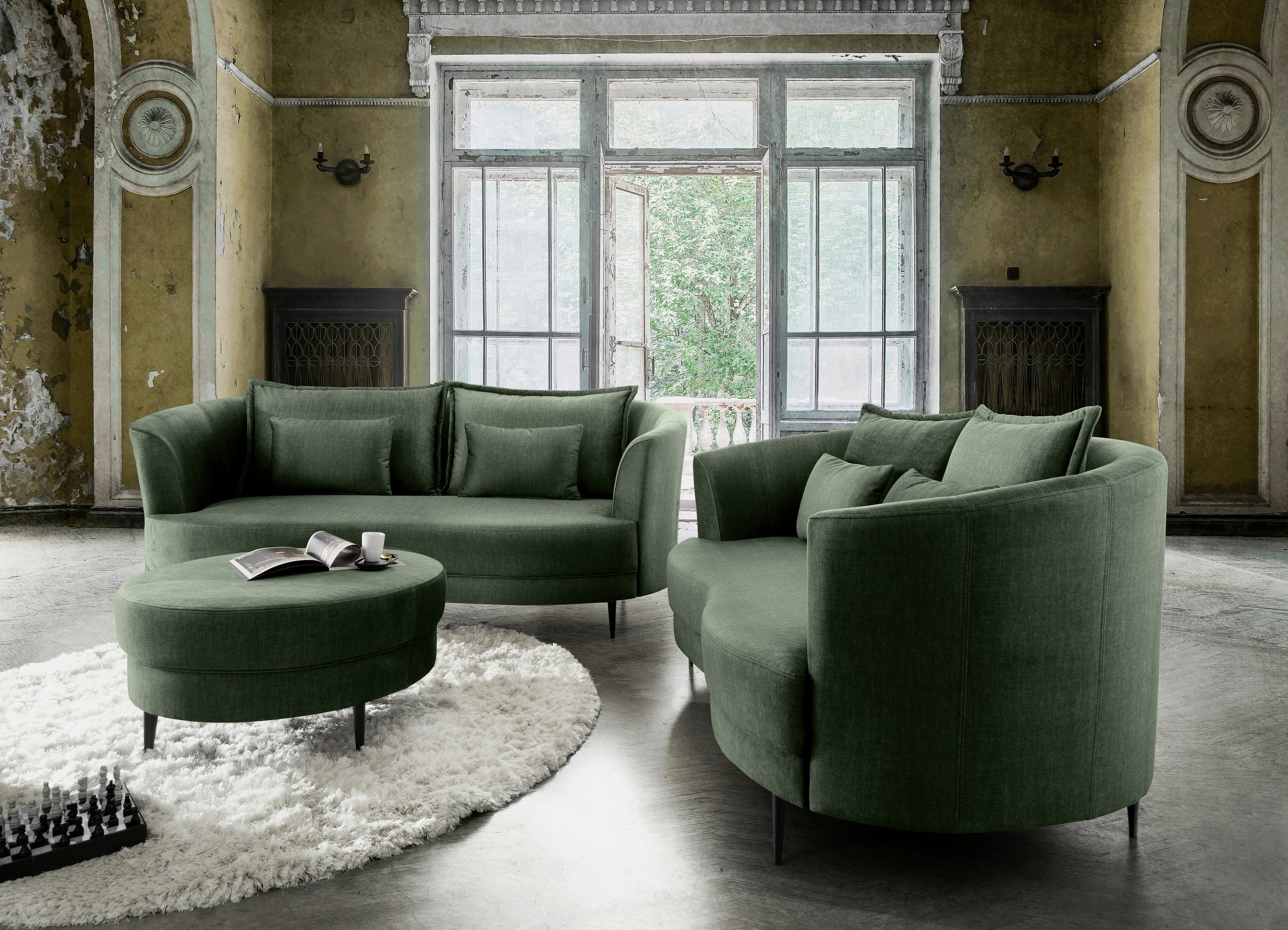 HOCKER Velours Dunkelgrün  - Dunkelgrün/Schwarz, MODERN, Textil/Metall (80/43cm) - Livetastic