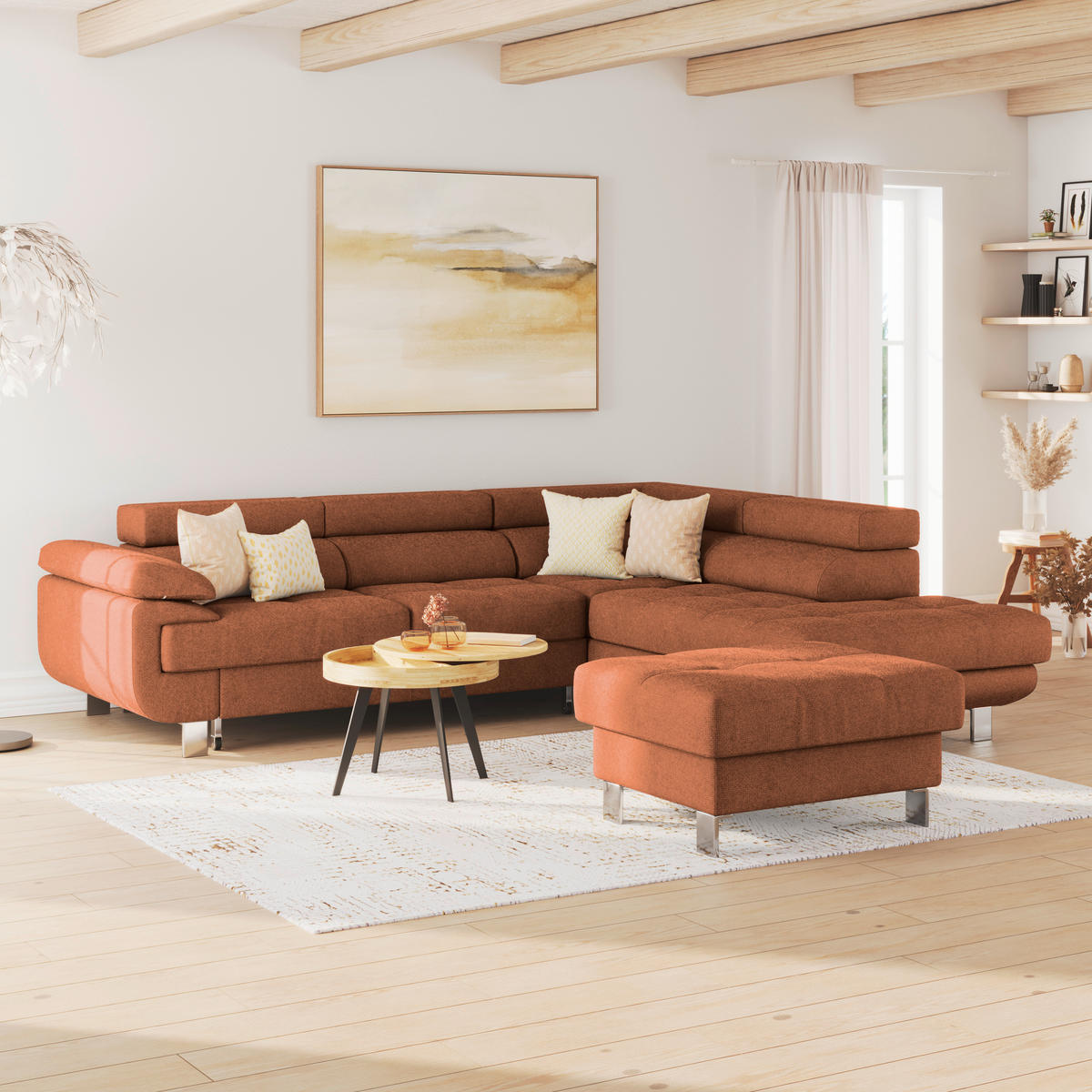 ECKSOFA in Drell Rostfarben  - Rostfarben, Modern, Textil/Metall (270/230cm) - MID.YOU