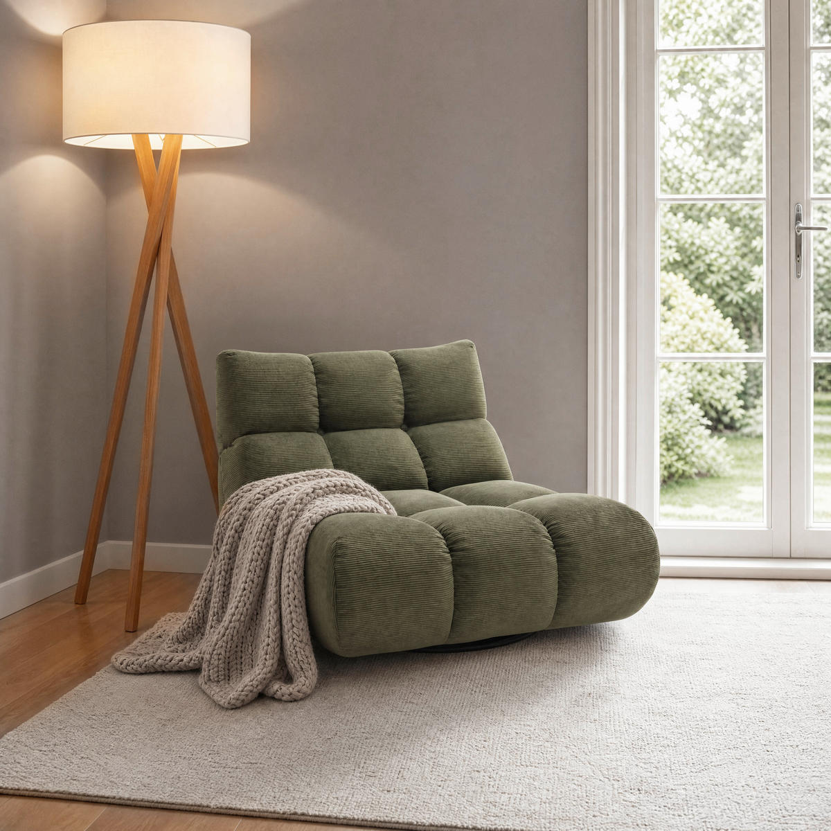 SESSEL in Feincord Waldgrün  - Waldgrün/Schwarz, Design, Kunststoff/Textil (112/85/108cm) - Pure Home Lifestyle