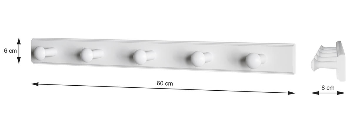 STENSKI OBEŠALNIK - bela, Design, les (60/6/8cm) - Carryhome