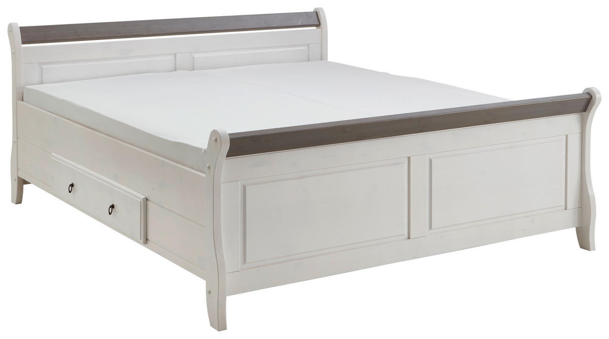 BETT 200/200 cm  in Weiß, Grau  - Weiß/Grau, ROMANTIK / LANDHAUS, Holz (200/200cm) - Boxxx