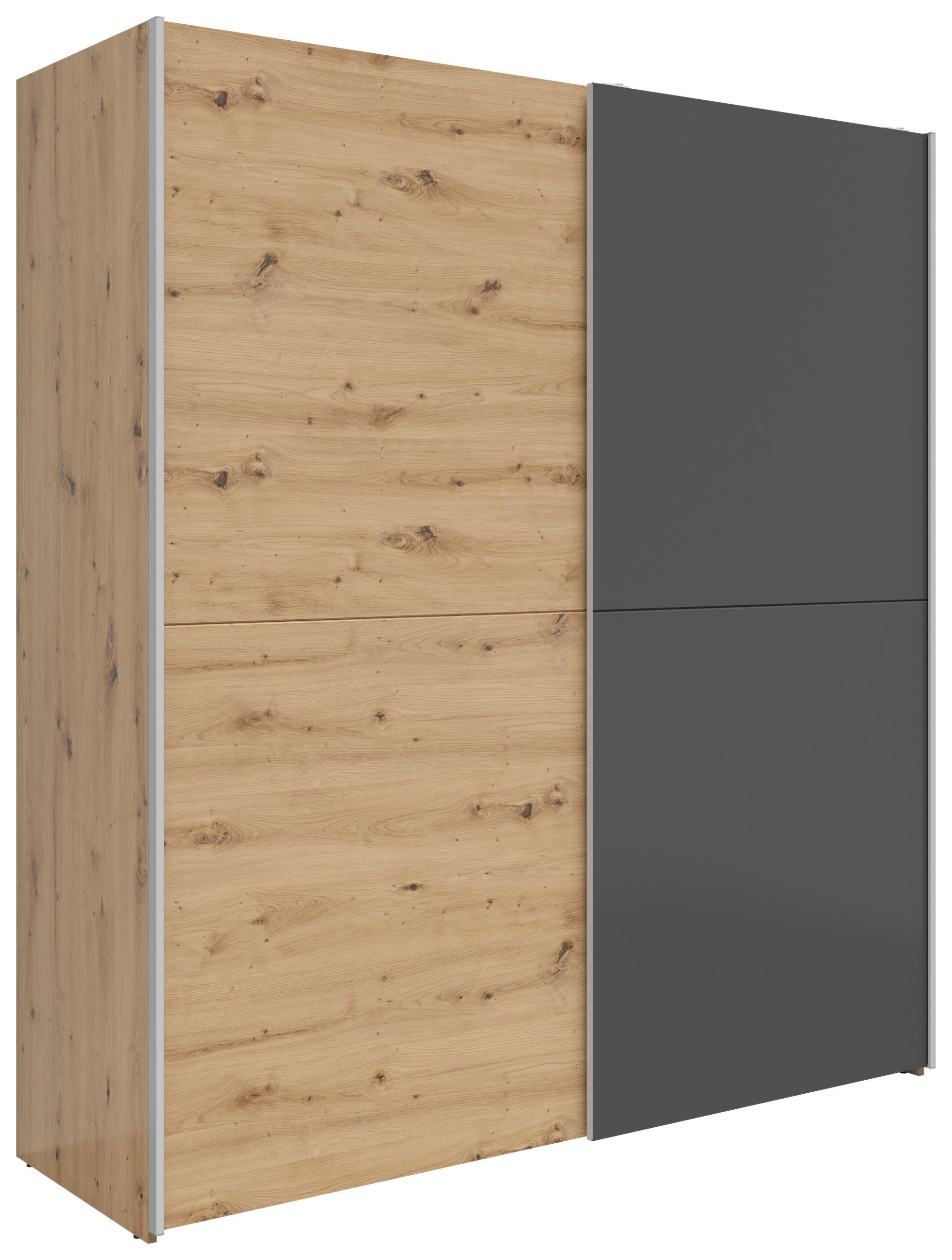 SCHWEBETÜRENSCHRANK 170/191/59 cm 2-türig Eichefarben, Eiche Artisan, Weiß  - Eichefarben/Silberfarben, Basics, Holzwerkstoff/Kunststoff (170/191/59cm) - Boxxx