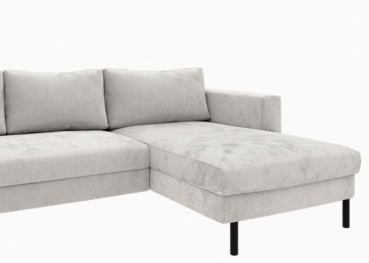 WOHNLANDSCHAFT Grau Cord  - Schwarz/Grau, MODERN, Textil/Metall (161/306/161cm) - Trendmanufaktur