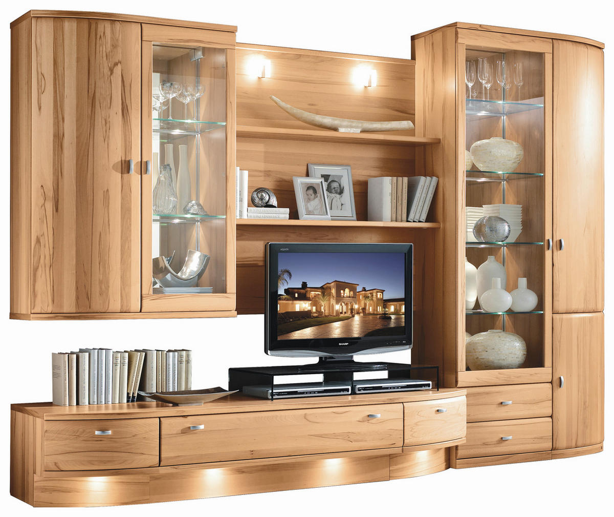 WOHNWAND Kiana  in Eichefarben  315/218,3/58 cm  - Eichefarben, KONVENTIONELL, Glas/Holz (315/218,3/58cm) - Musterring