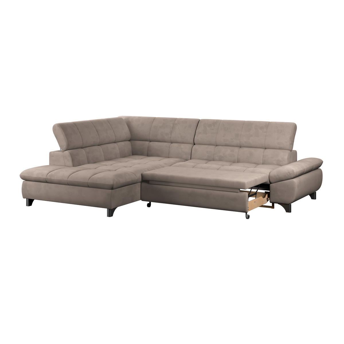 ECKSOFA Beige Chenille  - Chromfarben/Beige, KONVENTIONELL, Textil/Metall (234/312cm) - Livetastic