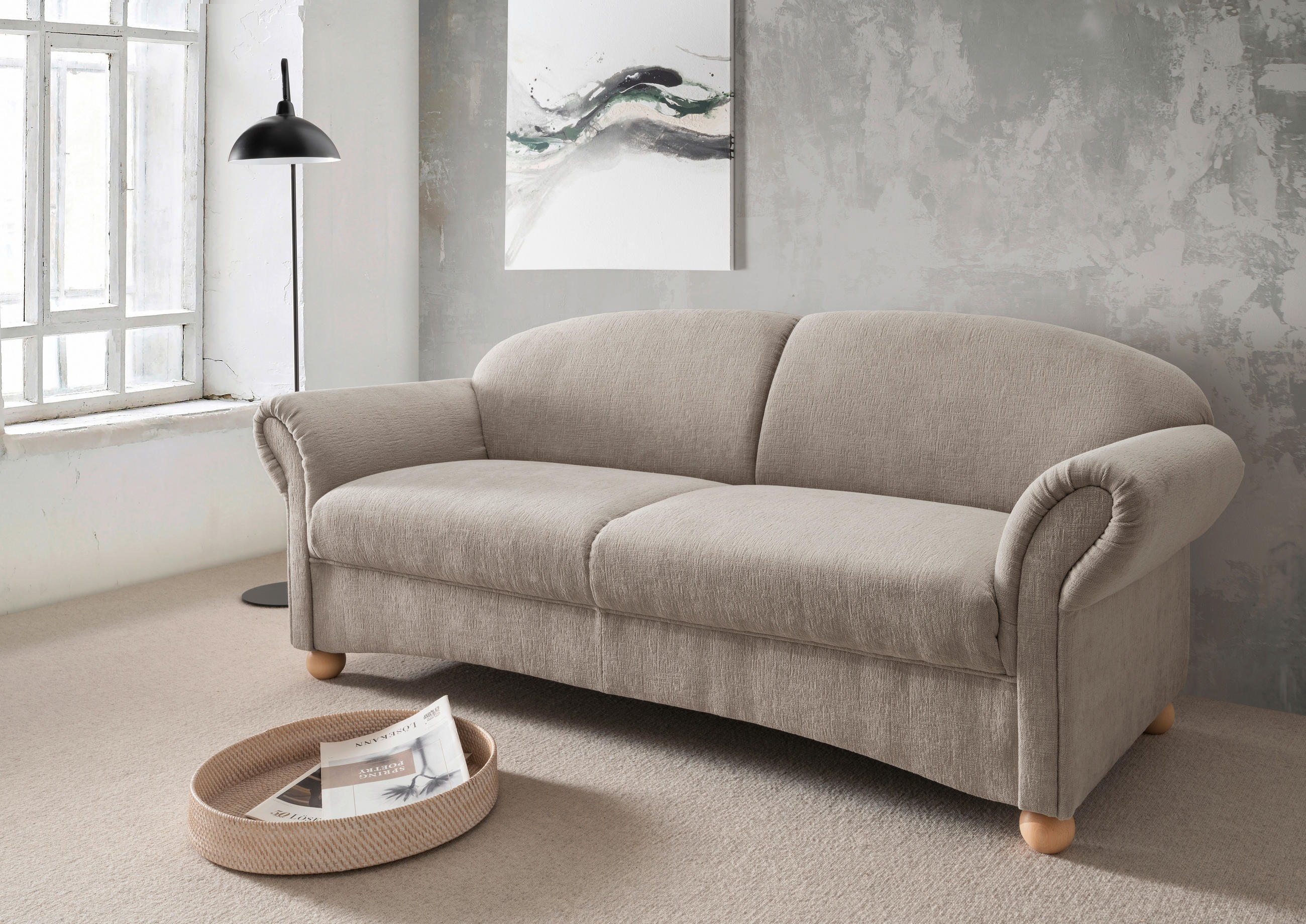 2,5-SITZER in Mikrofaser Taupe  - Taupe/Wildeiche, KONVENTIONELL, Holz/Textil (198/84/80cm) - Livetastic