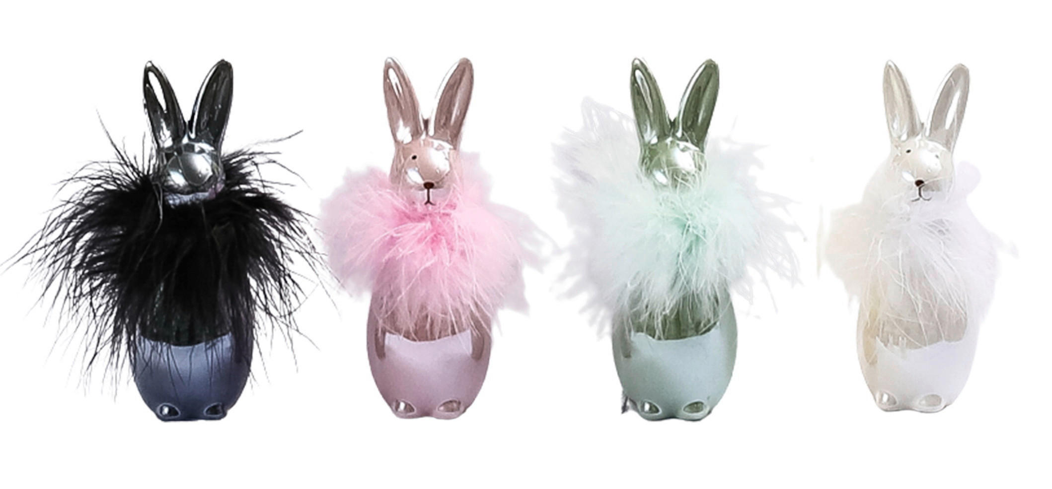 DEKORAČNÝ ZAJAC - čierna/pink, Lifestyle, keramika (5,5/18,5/6cm)