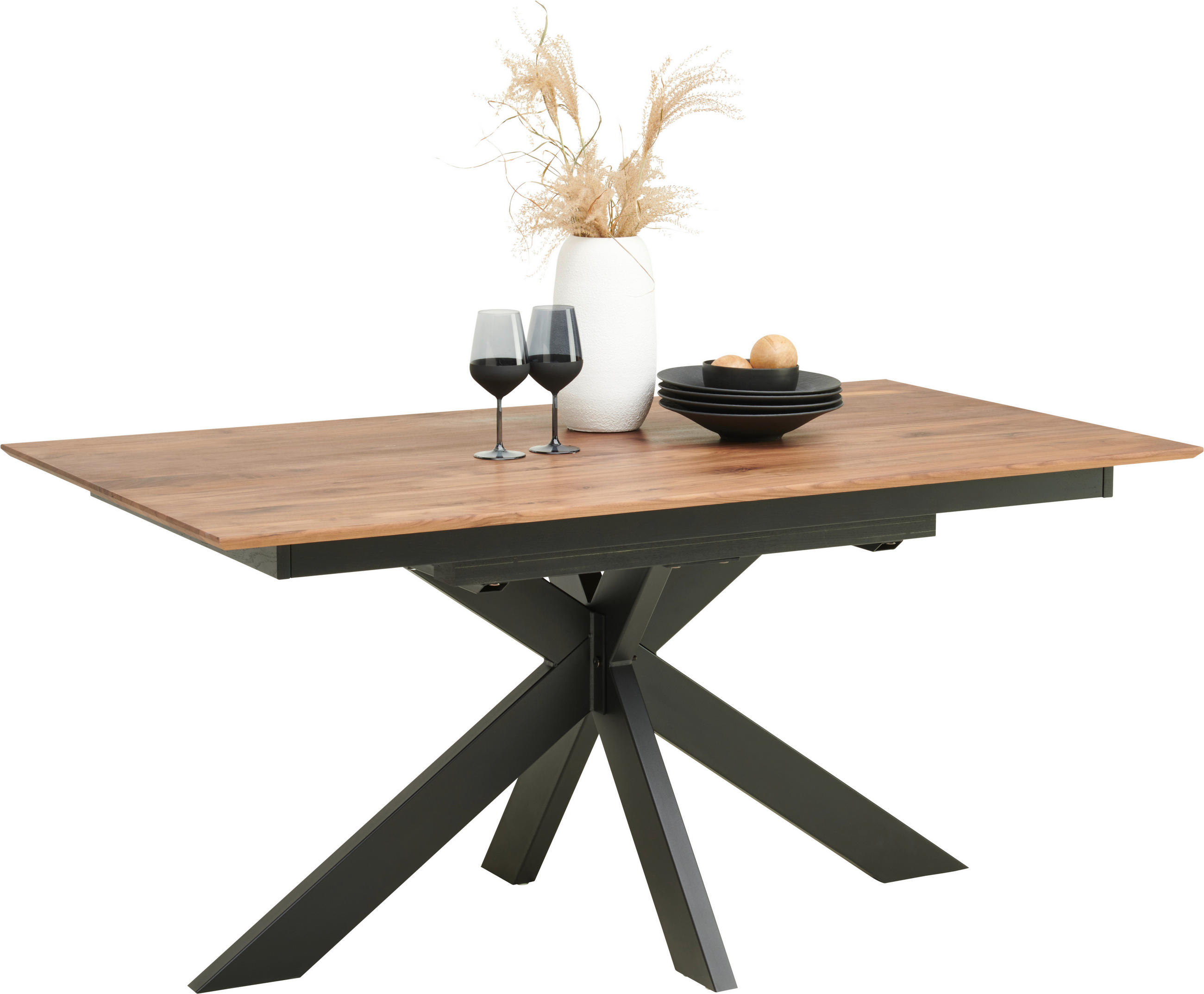 ESSTISCH in Holz, Metall 160-245/90/75 cm  - Nussbaumfarben/Schwarz, Natur, Holz/Metall (160-245/90/75cm) - Linea Natura