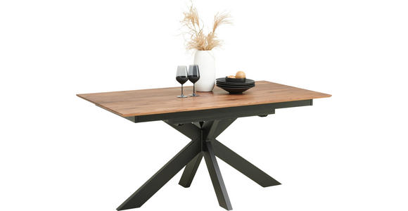 ESSTISCH in Holz, Metall 160-245/90/75 cm  - Nussbaumfarben/Schwarz, Natur, Holz/Metall (160-245/90/75cm) - Linea Natura