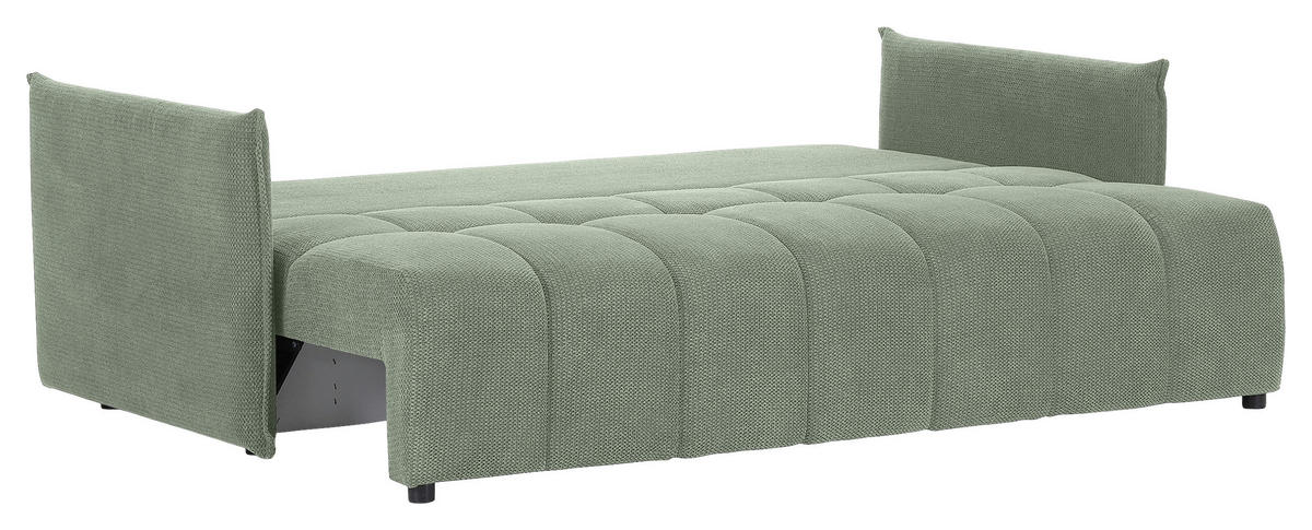 SCHLAFSOFA Plüsch Salbeigrün  inkl. Zierkissen, Rückenkissen, Bettkasten, Schlaffunktion, Rücken echt, Liegefläche im Originalstoff  - Salbeigrün/Schwarz, KONVENTIONELL, Kunststoff/Textil (200/73/105cm) - Carryhome