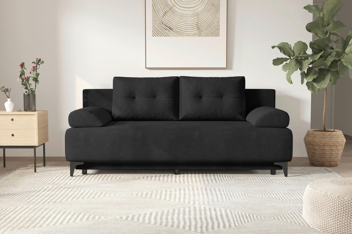 SCHLAFSOFA  mit Liegefunktion, Rücken echt Velours Anthrazit  - Anthrazit/Schwarz, KONVENTIONELL, Textil/Metall (200/98/90cm) - Carryhome