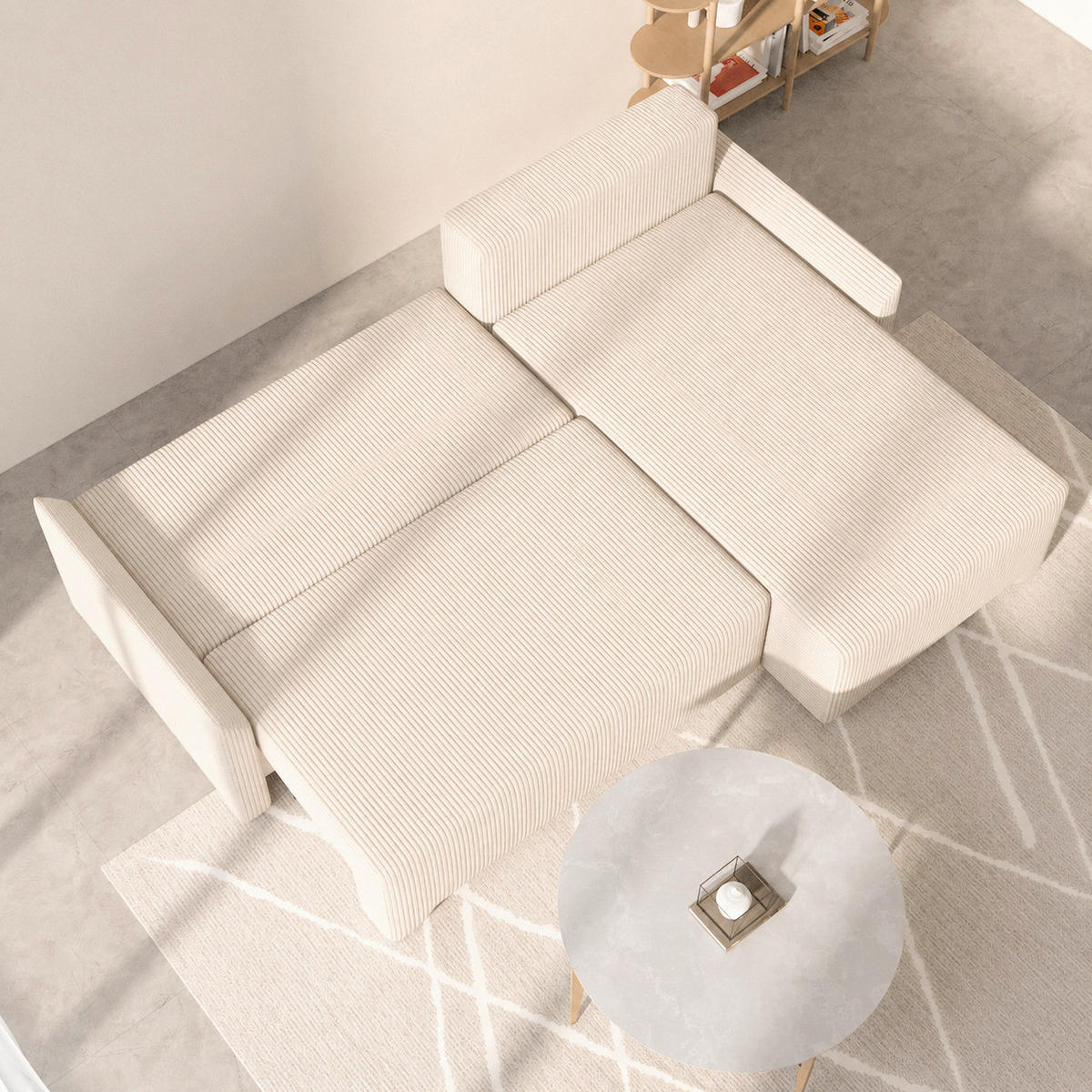 ECKSOFA LOCO in Cord Creme  - Creme/Schwarz, Design, Kunststoff/Textil (174/245cm) - MID.YOU