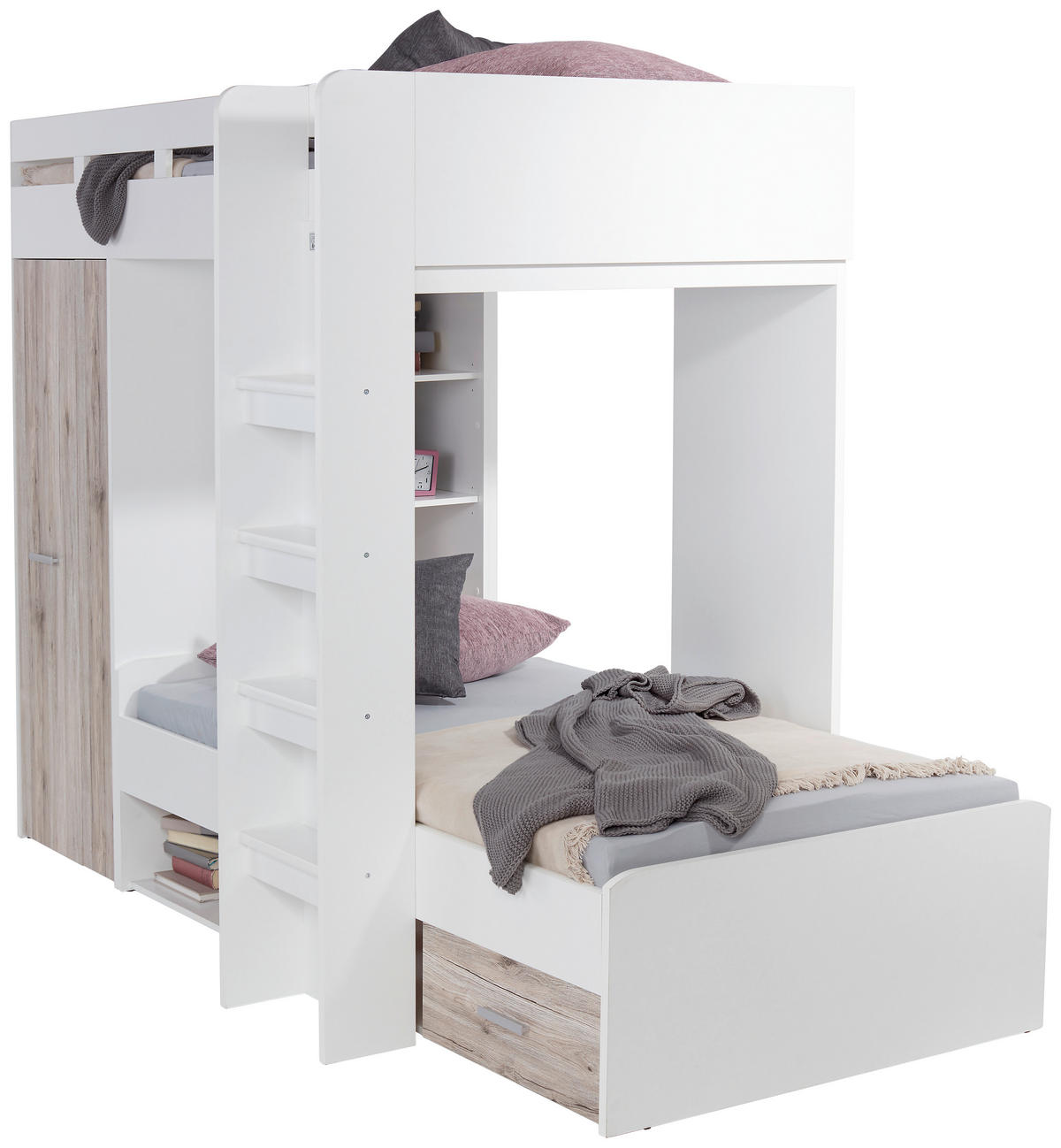 ETAGENBETT 90/200 cm Weiß, Eichefarben  - Eichefarben/Weiß, KONVENTIONELL, Holzwerkstoff (90/200cm) - MID.YOU