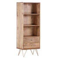 REGAL Mangoholz massiv Goldfarben, Hellbraun  - Hellbraun/Goldfarben, Design, Holz/Metall (55/153/43cm) - Landscape