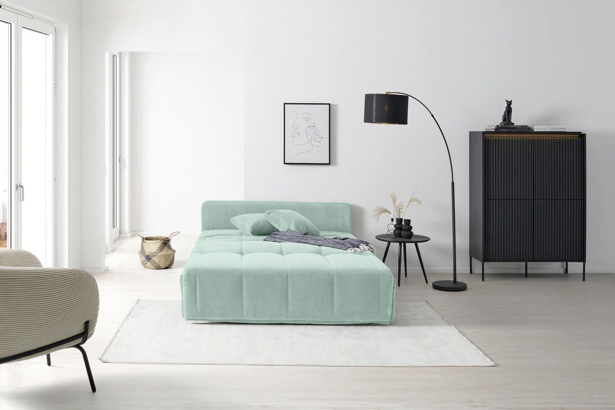 SCHLAFSOFA  mit Liegefunktion Velours Mintgrün  - Schwarz/Mintgrün, Design, Kunststoff/Textil (148/88/110cm) - Livetastic