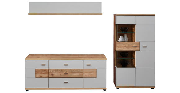 WOHNWAND in Hellgrau, Eiche Artisan, Wildeiche 245/170/48 cm - Wildeiche/Hellgrau, Design, Glas/Holz (245/170/48cm) - Novel