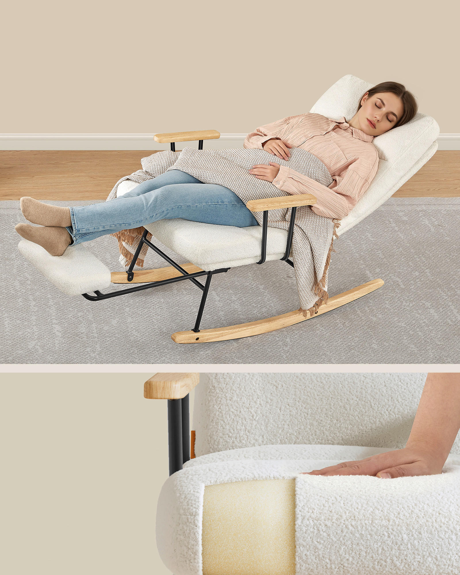 SCHAUKELSTUHL in Velours Creme  - Eichefarben/Creme, Basics, Holzwerkstoff/Textil (67/100/97cm)
