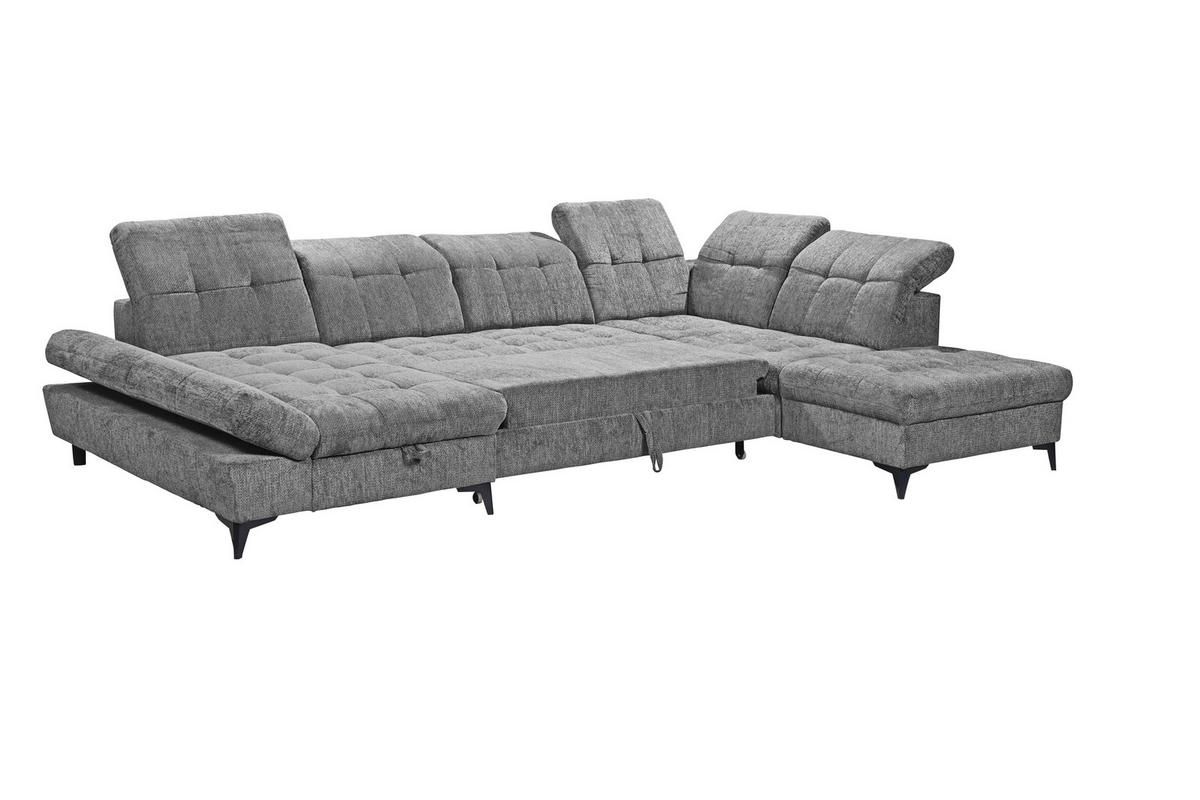 WOHNLANDSCHAFT MERCY in Mikrovelours Grau  - Schwarz/Grau, MODERN, Kunststoff/Textil (169/348/245cm) - MID.YOU