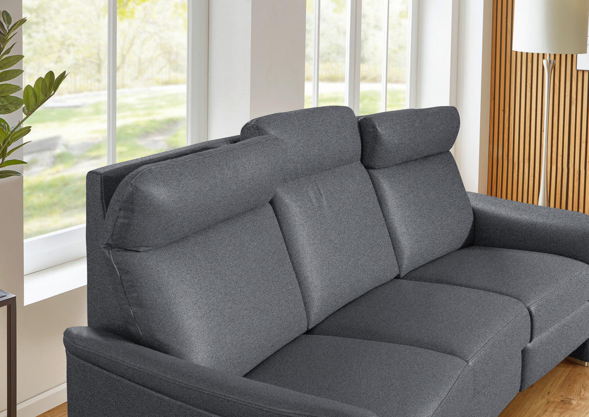 TRAPEZSOFA Flachgewebe Anthrazit  - Anthrazit/Alufarben, Konventionell, Textil/Metall (218/107/103cm) - Beldomo Comfort