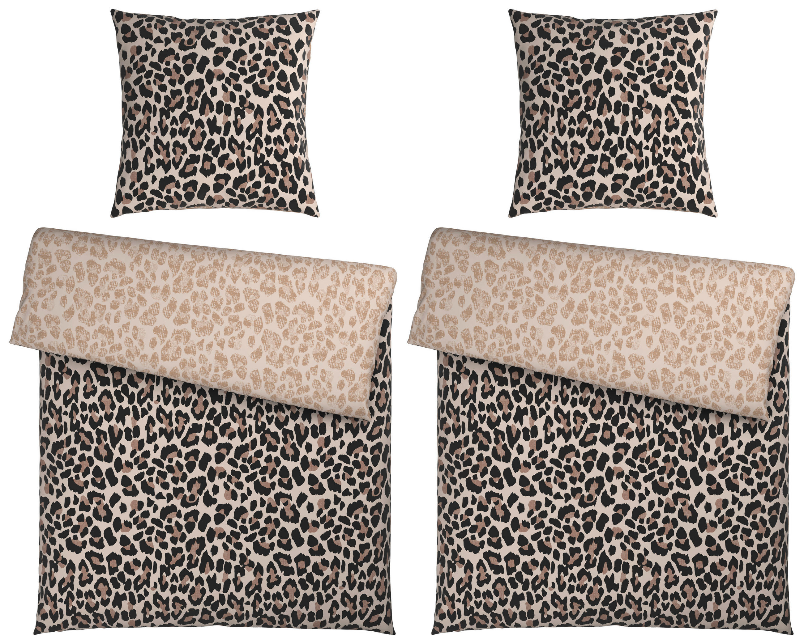 Partnerbettwäsche 4 tlg. Lion Jersey 155/220 cm  - Perlmutt/Braun, Textil (155/220cm) - Novel