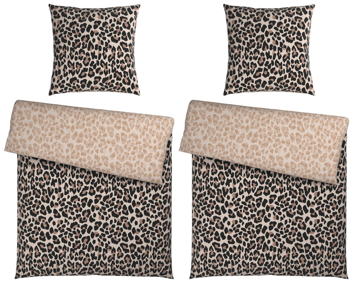 Partnerbettwäsche 4 tlg. Lion Jersey 155/220 cm  - Perlmutt/Braun, Textil (155/220cm) - Novel