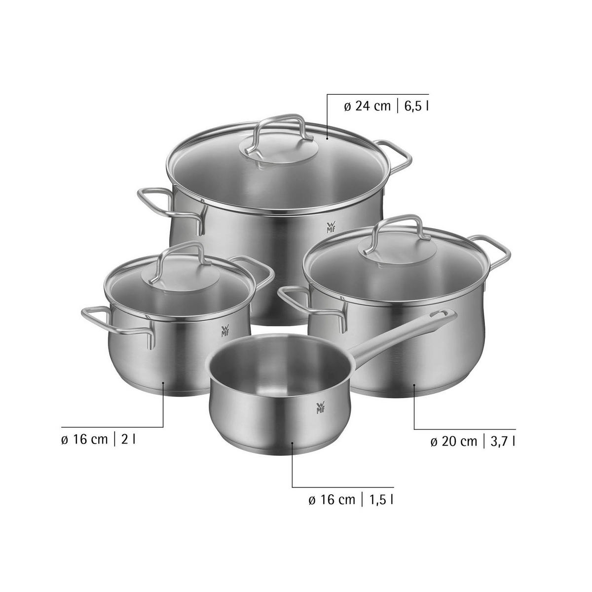 KOCHTOPFSET Brillant 4-teilig  - Edelstahlfarben, Basics, Glas/Metall - WMF