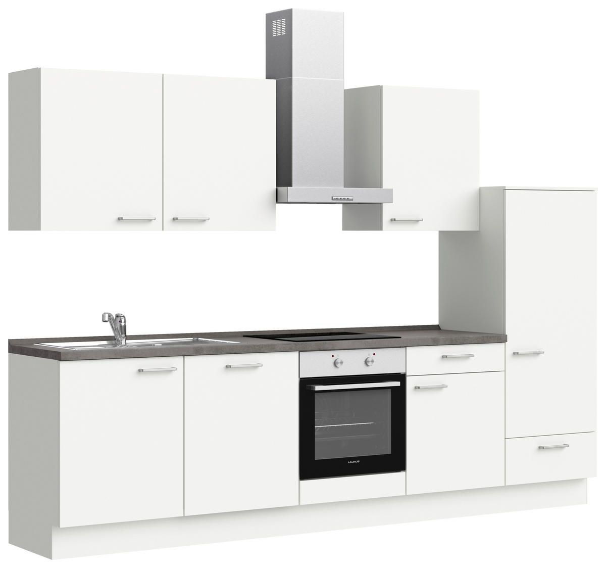 KÜCHENLEERBLOCK 300 cm   in Weiß, Schieferfarben  - Schieferfarben/Edelstahlfarben, MODERN, Holzwerkstoff/Metall (300cm) - Nobilia