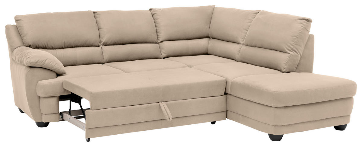 ECKSOFA in Chenille Sandfarben  - Sandfarben/Schwarz, Design, Kunststoff/Textil (246/225cm) - Livetastic