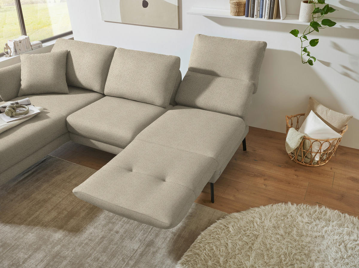 ECKSOFA  in Flachgewebe Beige  175-224/255-365 cm  - Beige/Schwarz, Design, Textil/Metall (175-224/255-365cm) - Dieter Knoll