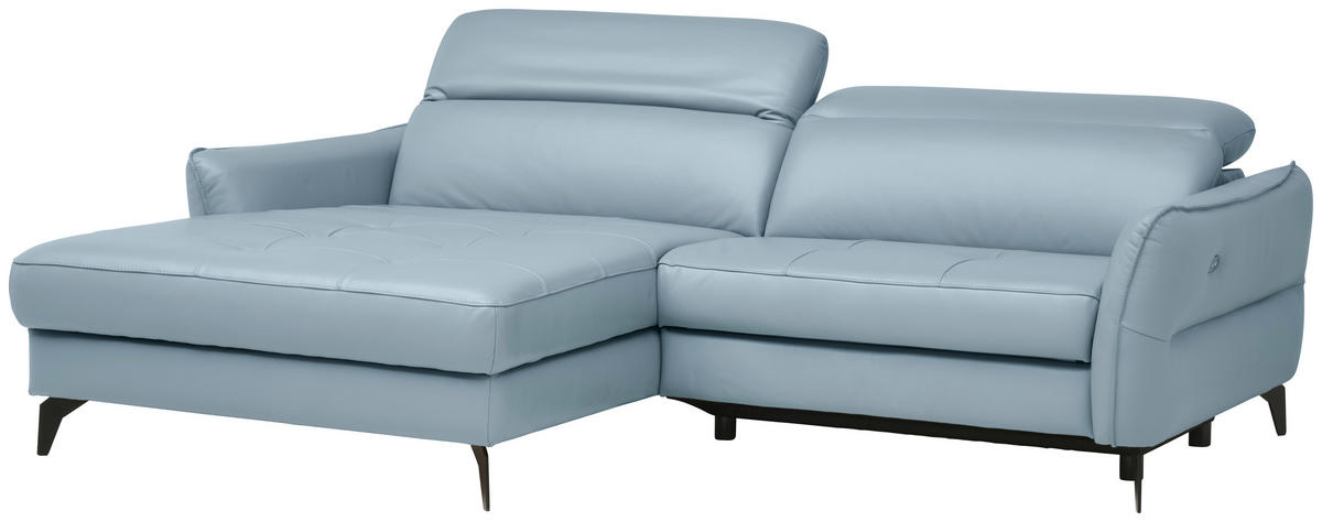 ECKSOFA inkl. Funktionen Blaugrau Echtleder  - Blaugrau/Schwarz, Design, Leder/Metall (175/246cm) - Celina Home