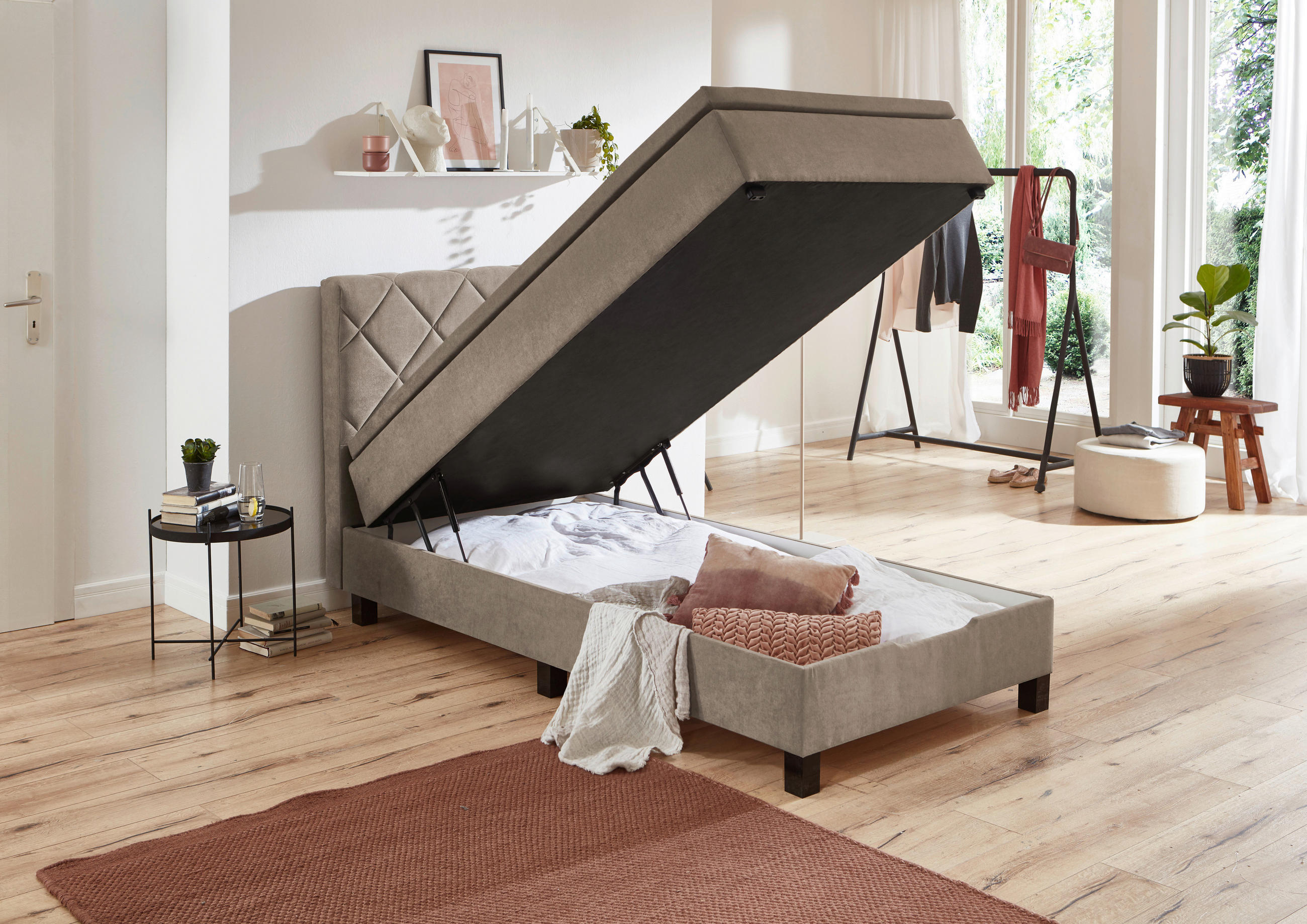 BOXSPRINGBETT 100/200 cm  in Taupe  - Taupe/Schwarz, Konventionell, Kunststoff/Textil (100/200cm) - Boxxx