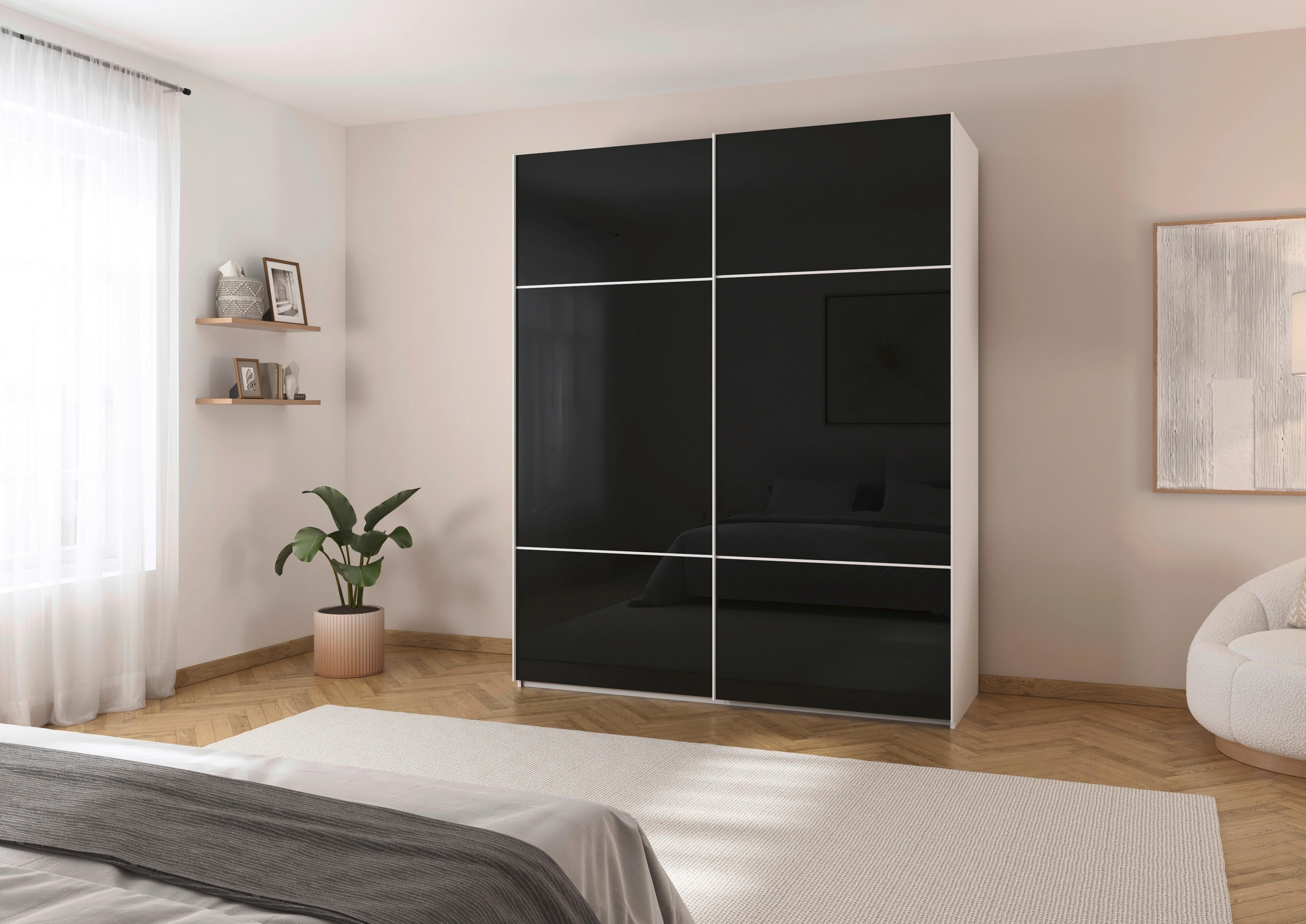 SCHWEBETÜRENSCHRANK 162/223/68 cm 2-türig Schwarz, Weiß  - Schwarz/Weiß, KONVENTIONELL, Glas/Holzwerkstoff (162/223/68cm) - Novel